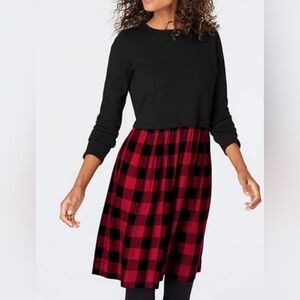 J. Jill Mixed Media Red & Black Buffalo Plaid Dress, Size XS Christmas Holiday
